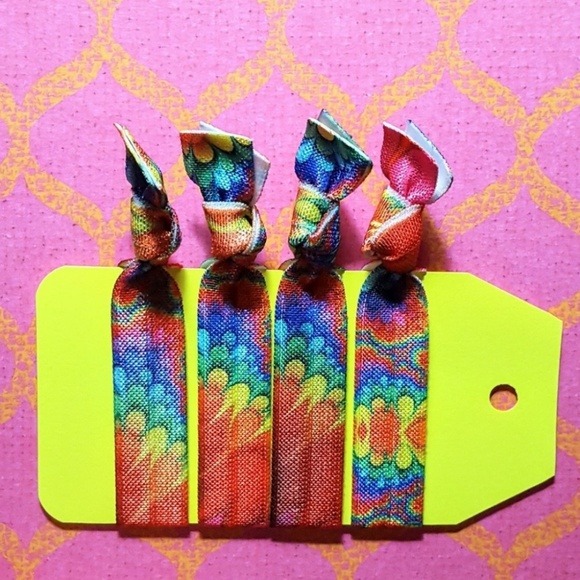 Accessories Set Of 4 Festival Boho Rainbow Ponytail Hair Ties